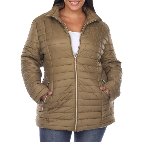 White Mark Women's Plus Size Zip Up Puffer Coat
