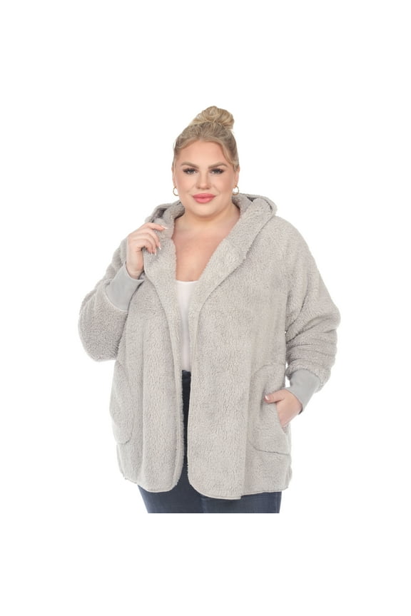 Women's Plush Hooded Cardigan with Pockets