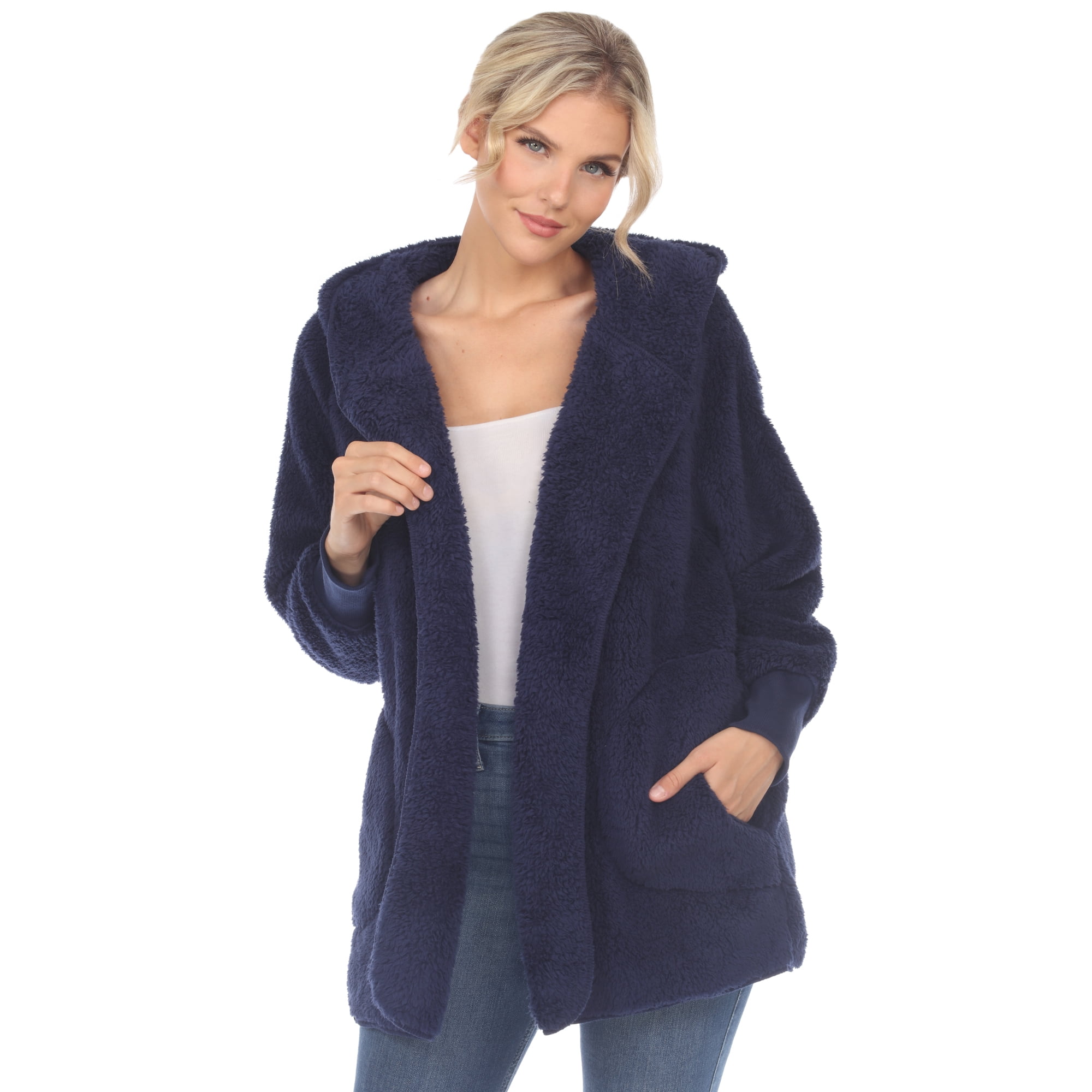 White Mark Women's Plus Size Plush Hooded Cardigan with Pockets