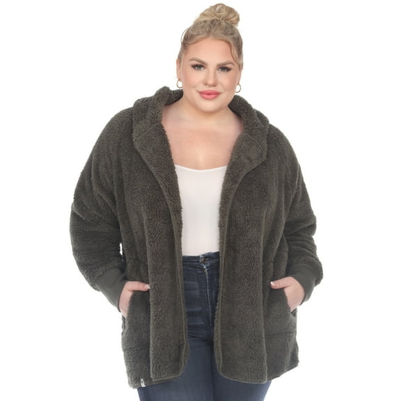 White Mark Women's Plush Hooded Cardigan with Pockets