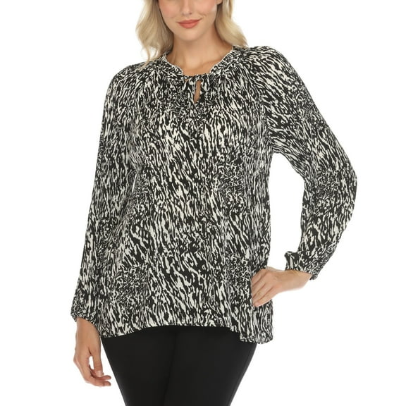 White Mark Women's Printed Peasant Chiffon Blouse