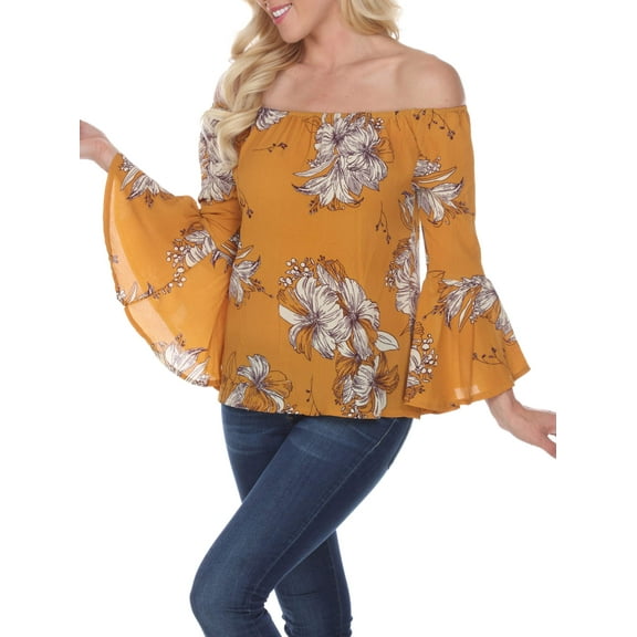 White Mark Women's Printed Smocked Neckline Top