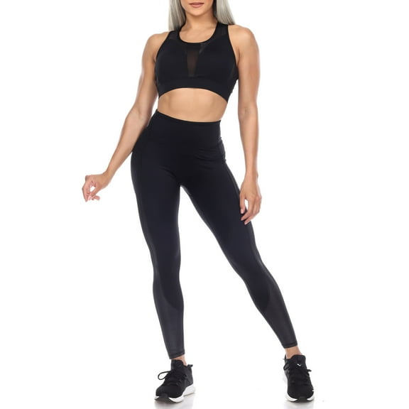 White Mark Women's Racer Back Sports Bra & Mesh Leggings Set