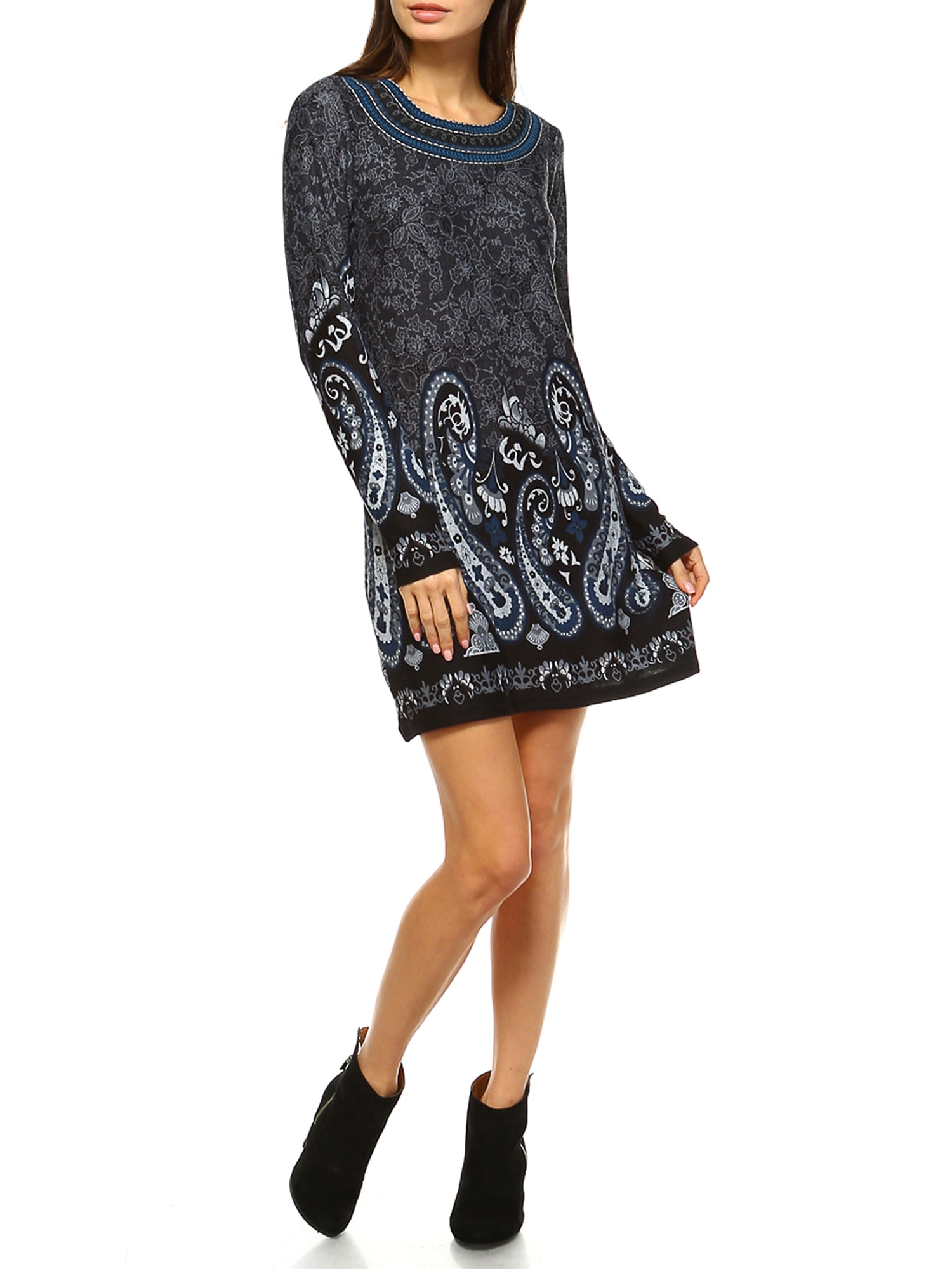 White Mark Women's Sandrine Embroidered Sweater Dress - Walmart.com