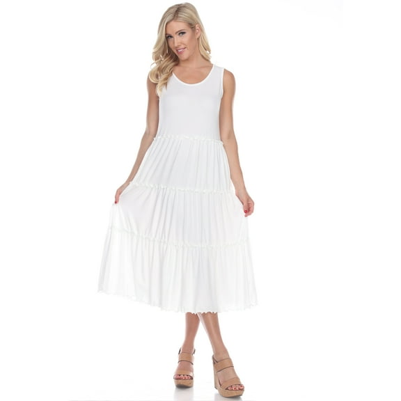 White Mark Women's Scoop Neck Tiered Midi Dress