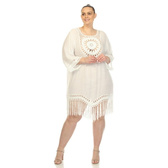 White Mark Women's Sheer Crochet Fringe Cover-Up
