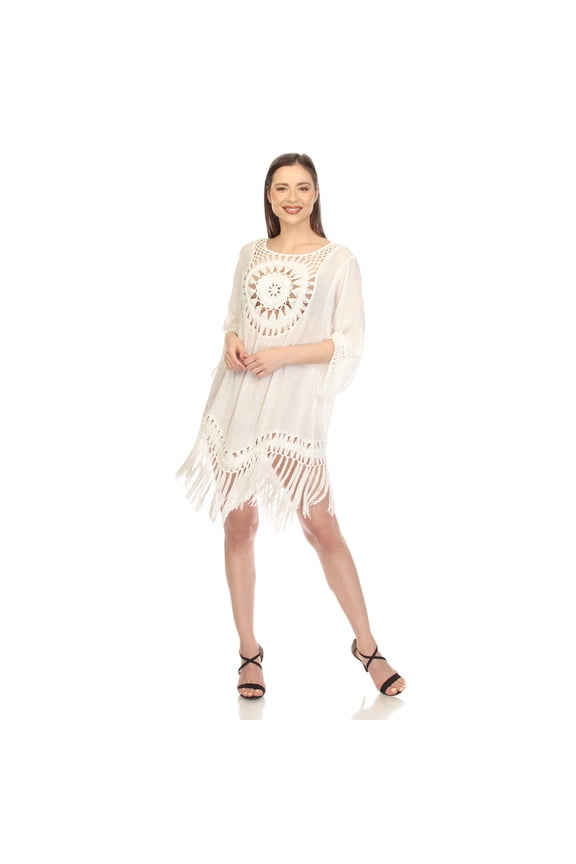 Women's Sheer Crochet Fringe Cover-Up