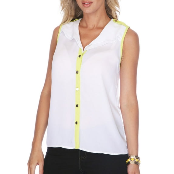 White Mark Women's Sleeveless Chiffon Button-down Blouse