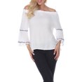 thumbnail image 1 of White Mark Women's Smocked Neckline Peasant Top with Pom Pom Trim, 1 of 4