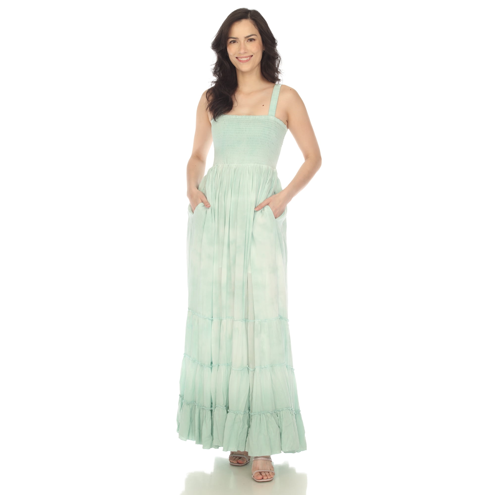 Solid Color Ruffled Straps Smocked Ruched Maxi Dress main image 1