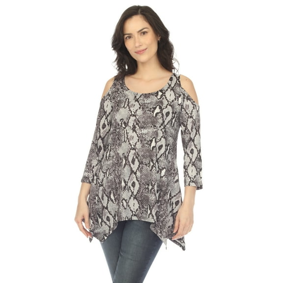 White Mark Women's Snake Print Cold Shoulder Tunic