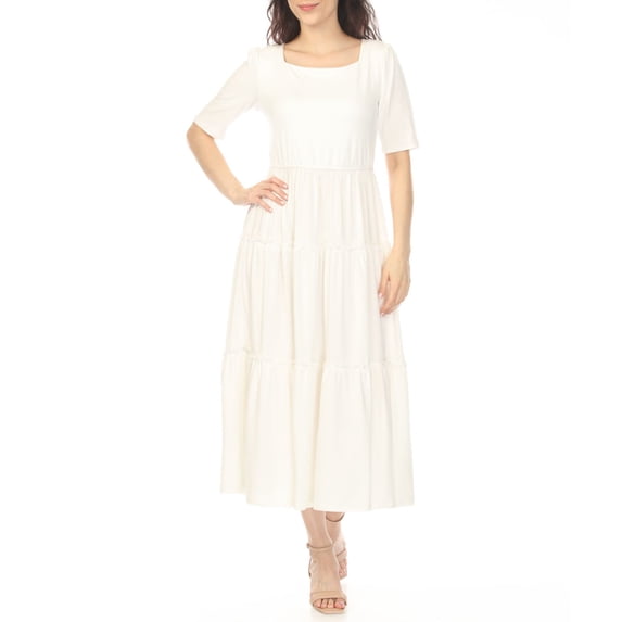 White Mark Women's Square Neck Short Sleeve Tiered Maxi Dress
