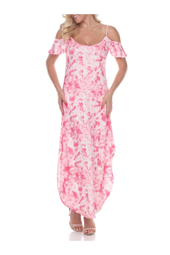 Women's Tie-Dye Cold Shoulder Maxi Dress