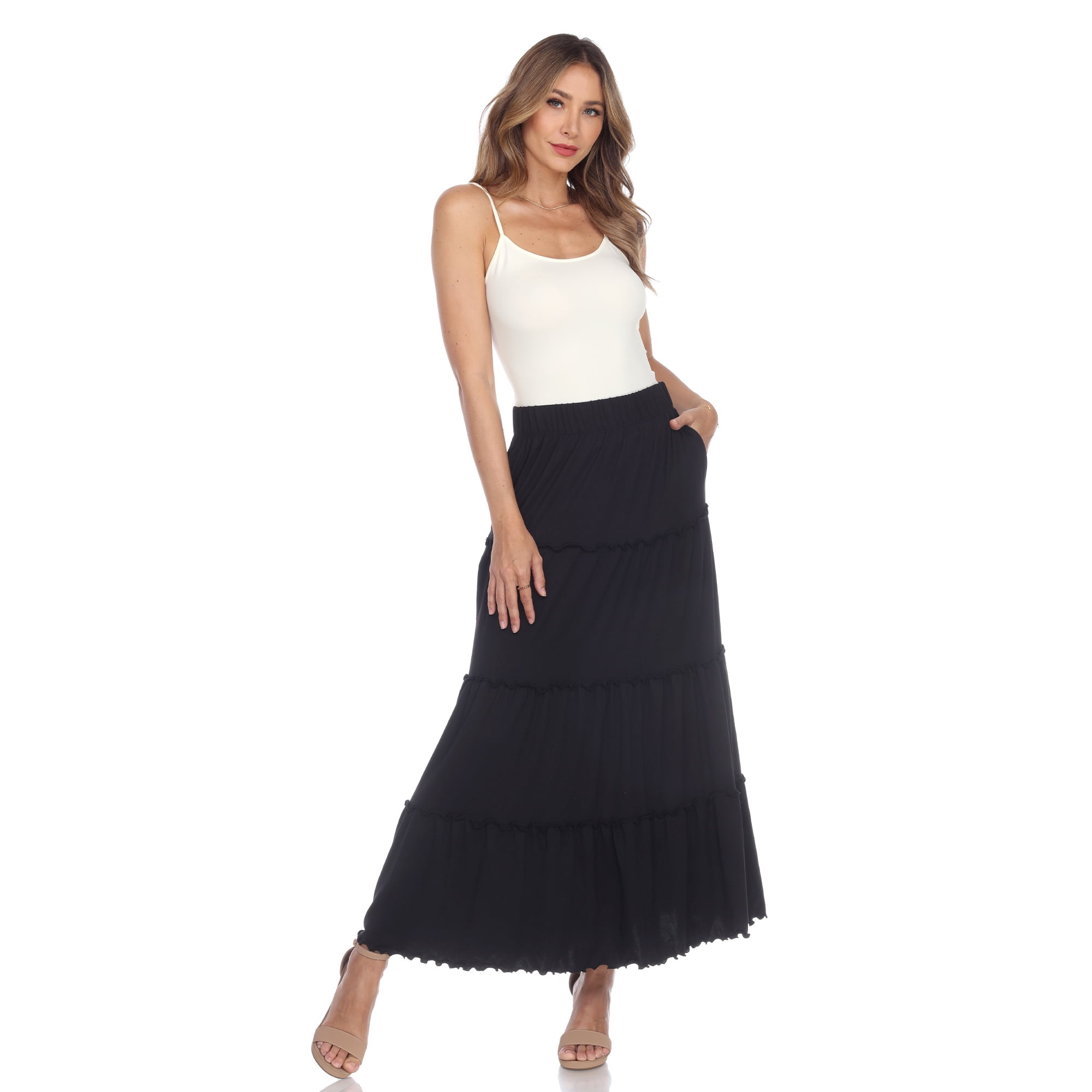 White Mark Women s Tiered Maxi Skirt with Pockets