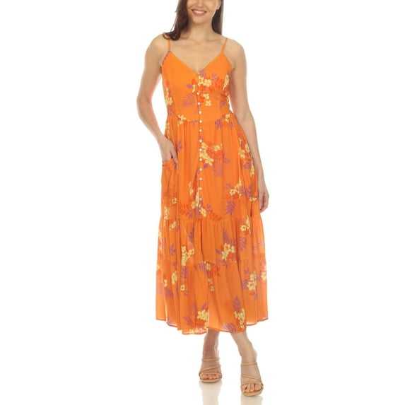 White Mark Women's V-Neck Floral Print Maxi Dress