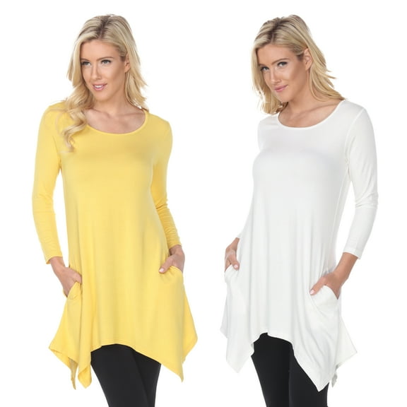 White Mark Women's White 3/4 Sleeve Makayla 2-Pack Tunic Top