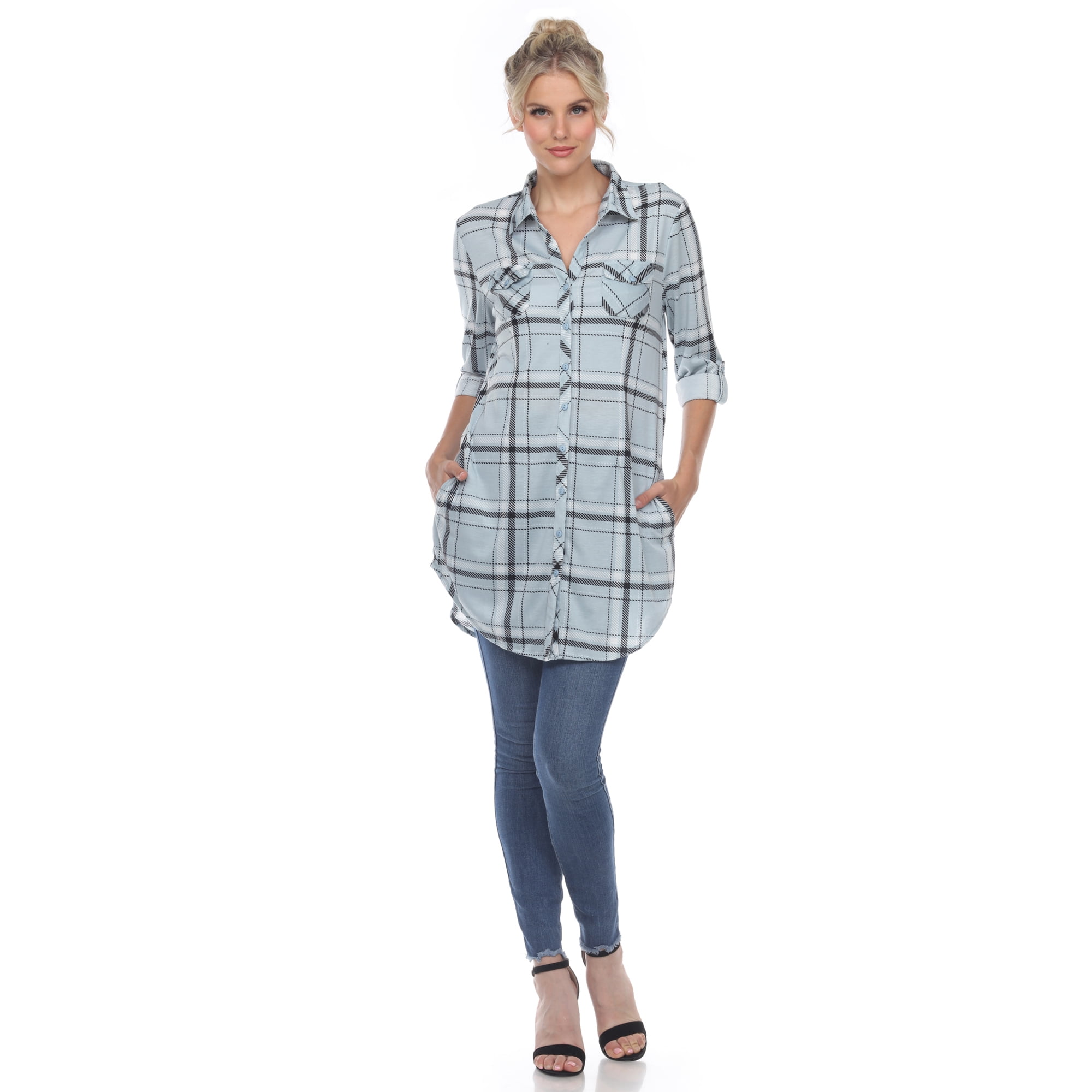 Women's Windowpane Plaid Tunic Top