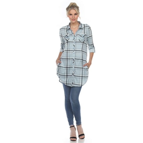 White Mark Women's Windowpane Plaid Tunic Top