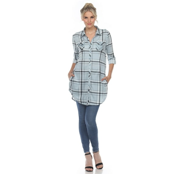 White Mark Women's Windowpane Plaid Tunic Top