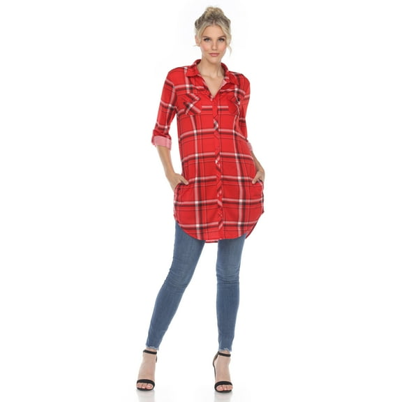 White Mark Women's Windowpane Plaid Tunic Top