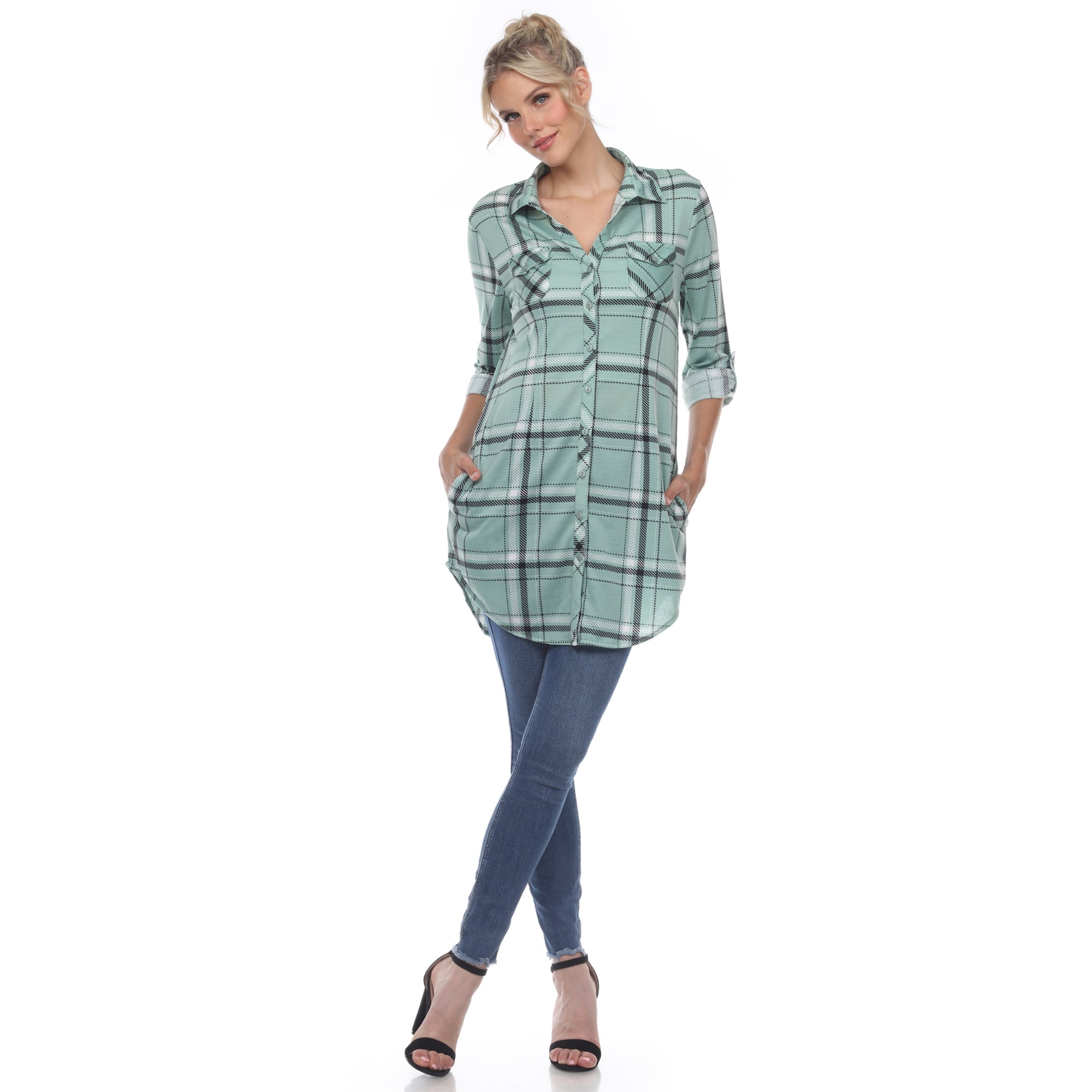 White Mark Women's Windowpane Plaid Tunic Top