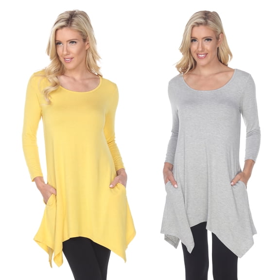 White Mark Women's Yellow 3/4 Sleeve Makayla 2-Pack Tunic Top