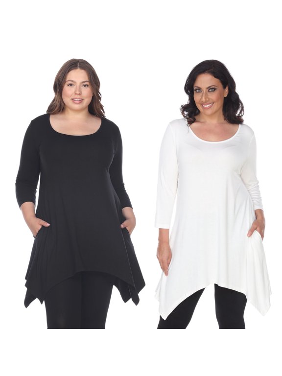 Womens Black Tunic Top Pack of 2 3/4 Sleeve Scoop Neck Size 4X