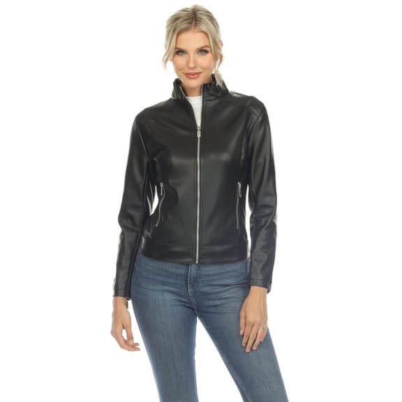 White Mark Womens Classic Biker Faux Leather Jacket Sizes Available Sustainable