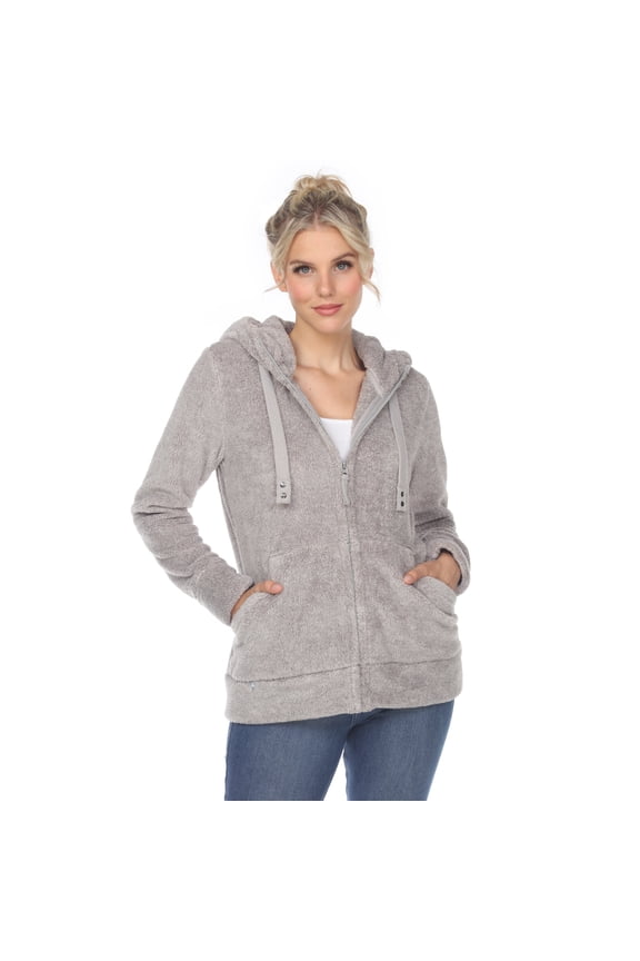 Womens Hooded Sherpa Jacket Zip Front Fleece Cozy Size S-3X