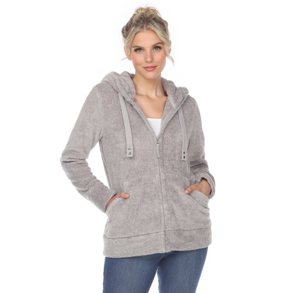 White Mark Womens Hooded Sherpa Jacket Zip Front Fleece Cozy Size S-3X