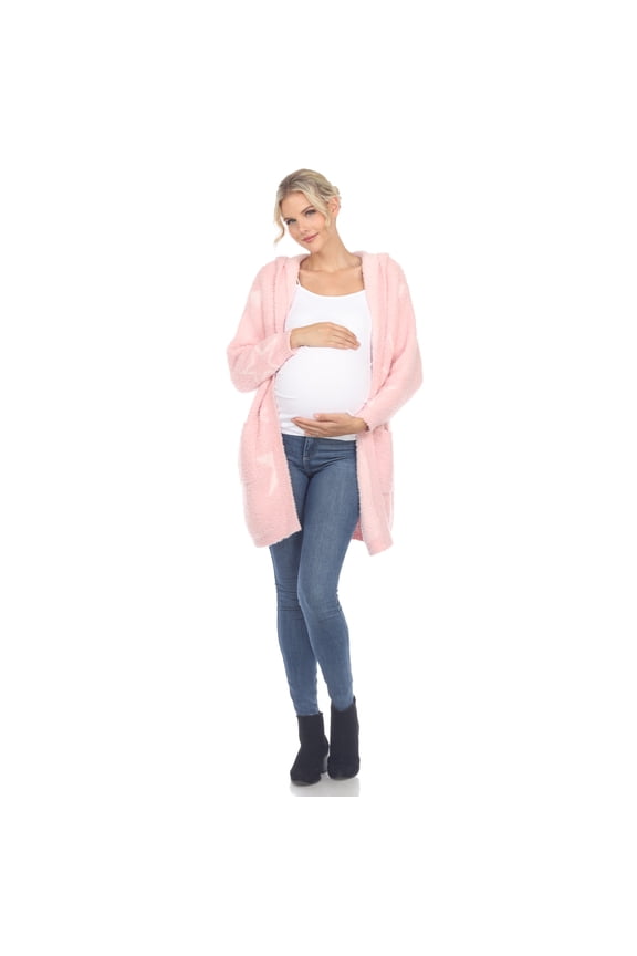 Women's Maternity Star Print Hooded Open Front Sherpa Coat