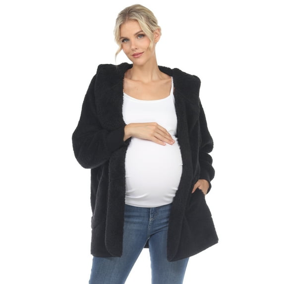 White Mark Women's Maternity Plush Hooded Cardigan with Pockets