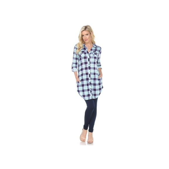 White Mark Womens Piper Stretchy Plaid Tunic Light Gree S