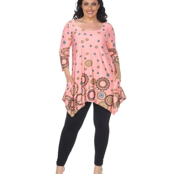 White Mark Womens Wheel Design Tunic Blouse, Pink, Plus Size, 2X