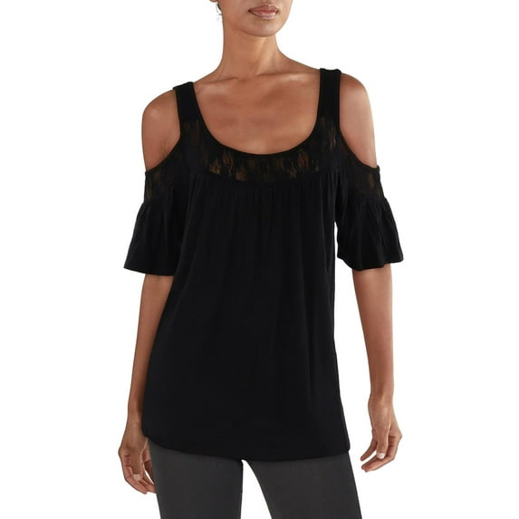 White Mark Womens Plus Lace Trim Pullover Top