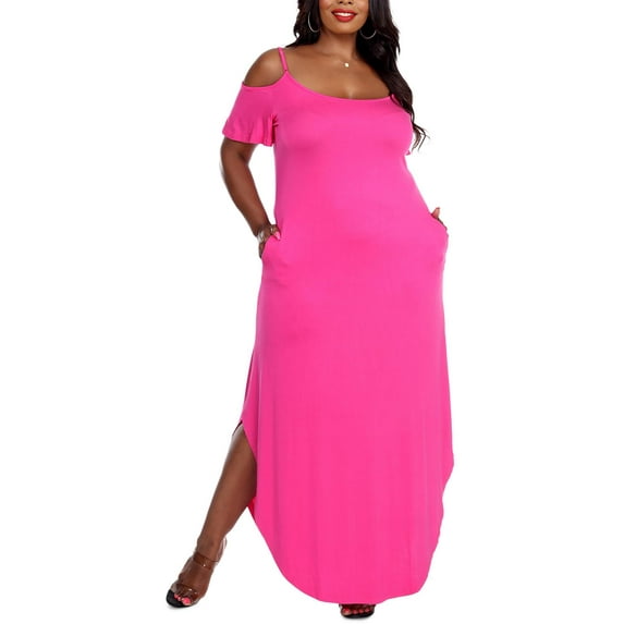 White Mark Womens Plus Lexi Jersey Cold Shoulder Maxi Dress