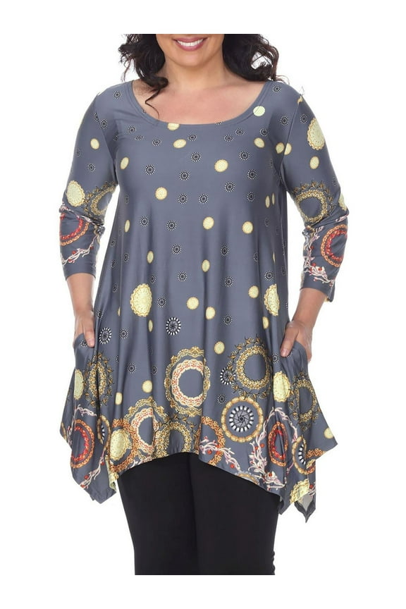 Womens Plus Sharkbite Hem Floral Tunic Top