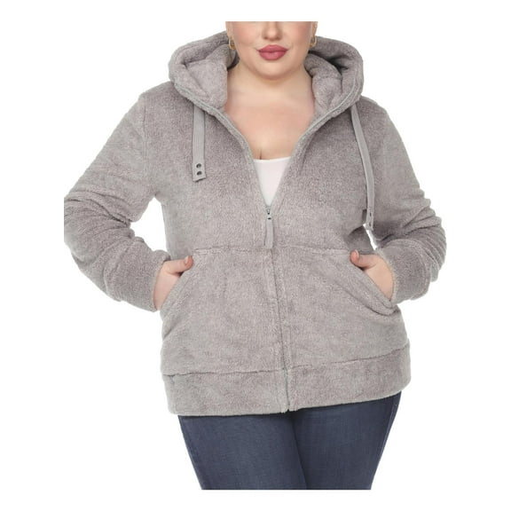 Plus Size Hooded Sherpa Jacket Gray 2X