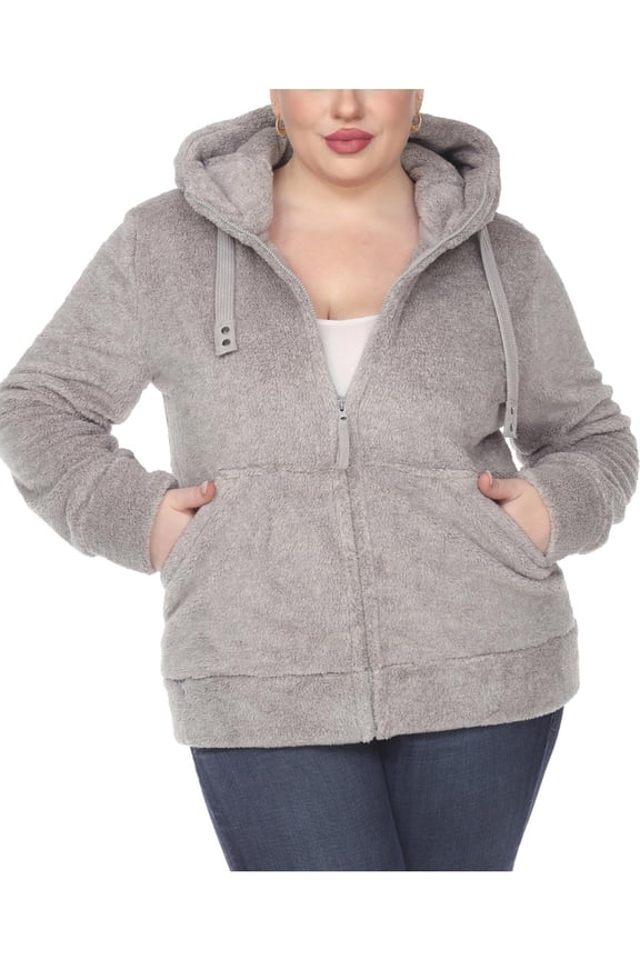 Plus Size Hooded Sherpa Jacket Gray 2X