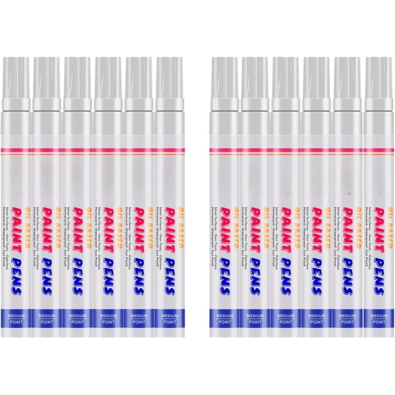 White Markers, 12 Oil-Based Quick Dry Permanent Pen Set for Rocks Painting, , , Canvas, Glass, Mugs, , , Stone, DIY Craft