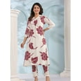 thumbnail image 1 of White & Maroon Bold Floral Printed Viscose Kurta Pant Set, 1 of 5
