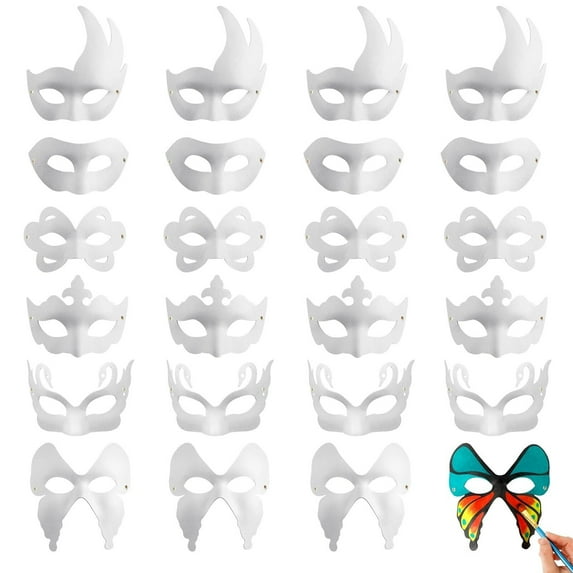 White Masks, 24PCS Blank Unpainted Masquerade Masks, Include 6 Styles, DIY Half Face Masks, Paintable Paper Masks for Parties, Masquerades, Mardi Gras