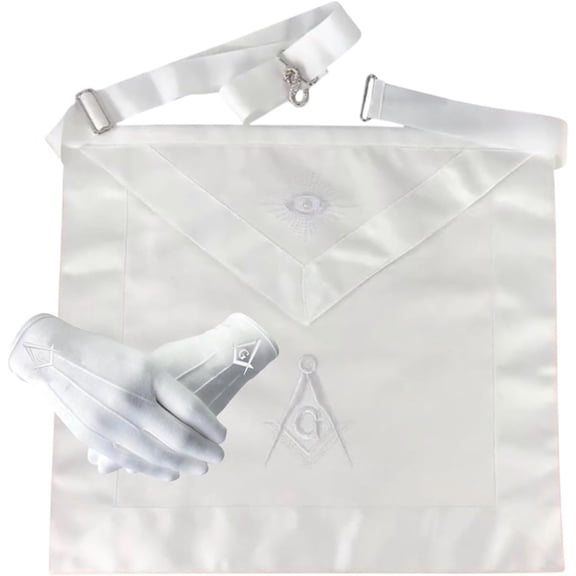 White Masonic Master Mason Apron with Square & Compass & All-Seeing Eye Embroidery Adjustable Belt Freemasonry Regalia for Lodge Members Size (1614)