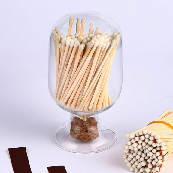 White Matches Included (100 Pcs), Glass Match Holder with Striker, Glass Match Cloche with Striker, Long Wood Safety Matches for Candles, 3'' Long Fireplace Matches for BBQ Grill, Candle Matches