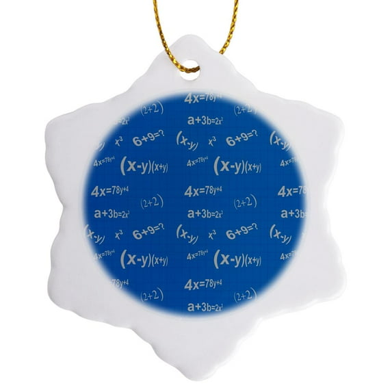3drose, White Math Formulas on a Blue Background, 3 inch Snowflake Porcelain Ornament