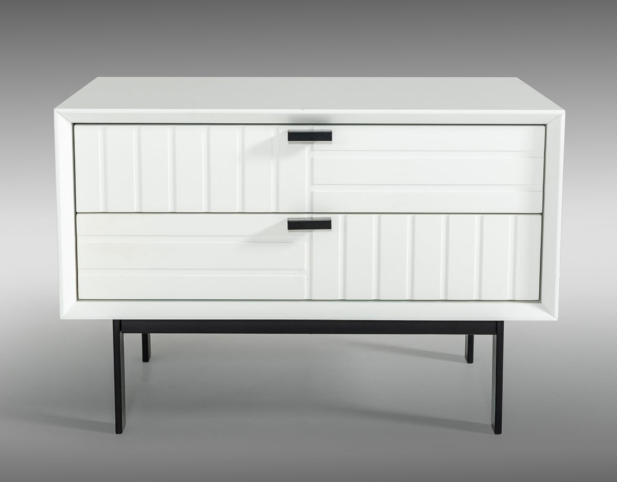 Sleek White Matte 16"x24" Contemporary Nightstand with Metal Accents