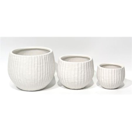 White Matte Striped Planters - Set of 3