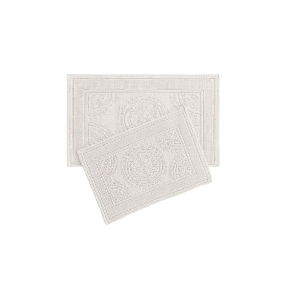 White, Medallion, 2-Piece Bath Rug Set, Jean Pierre