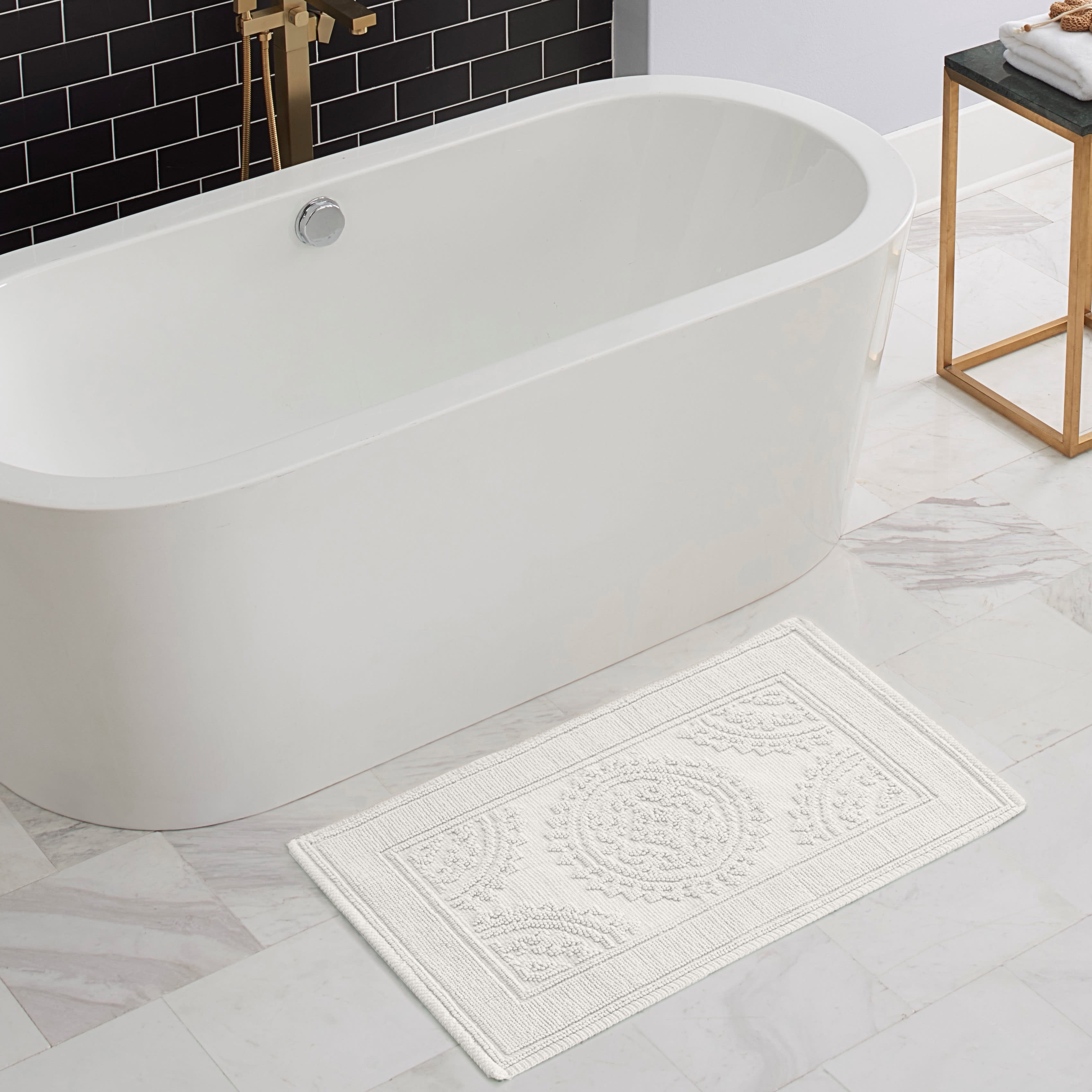 White, Medallion, 21x34 in Bath Rug, Jean Pierre