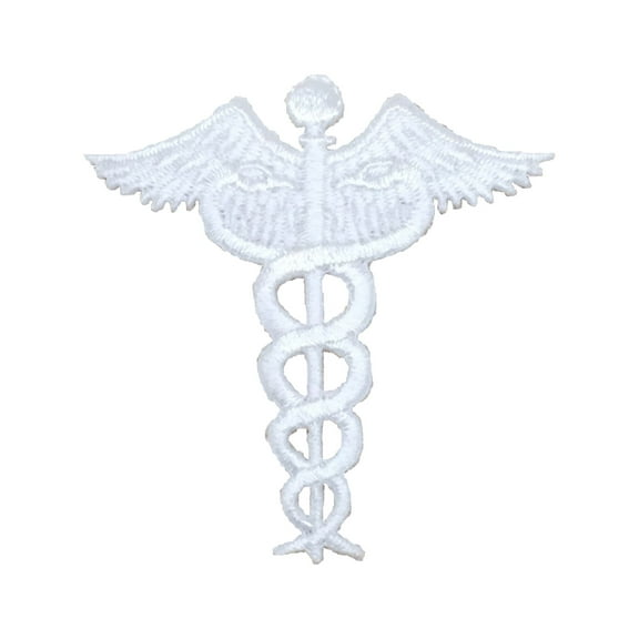 White Medical Nursing Caduceus Iron on Embroidered Applique Patch